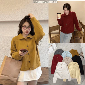 Áo len CDG cổ bẻ dài tay 5 cúc hàng QC 556