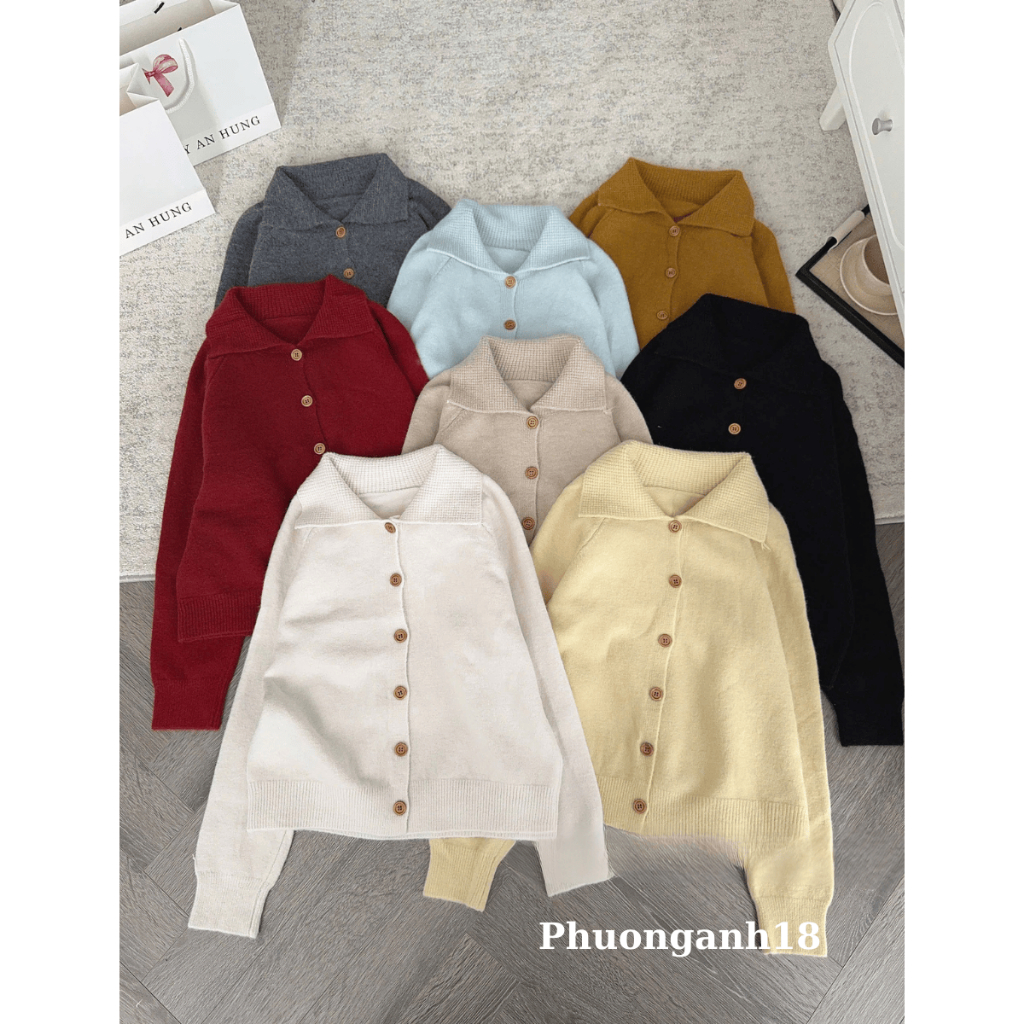 [Mới] Áo len CDG cổ bẻ dài tay 5 cúc hàng QC 556