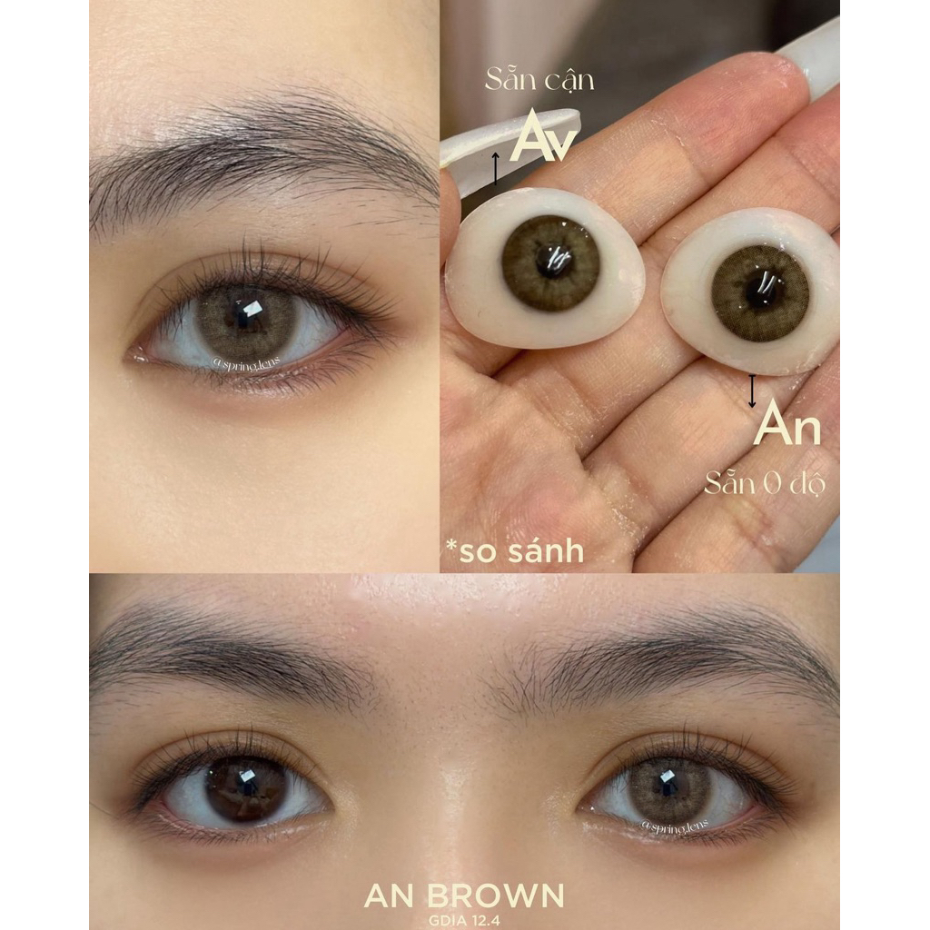 Kính áp tròng nâu tây sáng AVA BROWN không giãn 1 tháng | Spring Lens