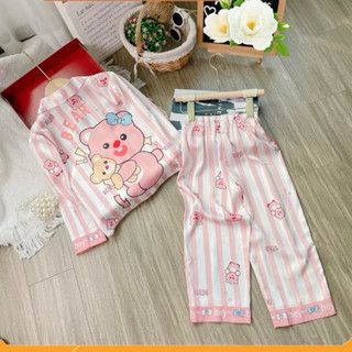 [12KG - 48KG ] Đồ Bộ Bé Gái Pijama Chất Vải Lụa Cao Cấp Tay Dài Quần Dài