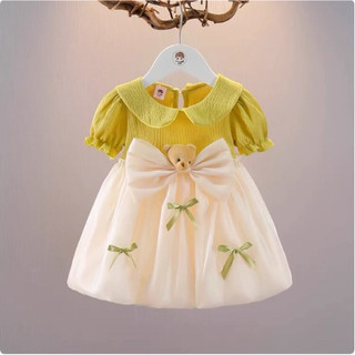 Váy dự tiệc bé gái gấu nơ dễ thương Đầm trẻ em dự tiệc ngắn tay D1158 Bí Ngô Nhỏ