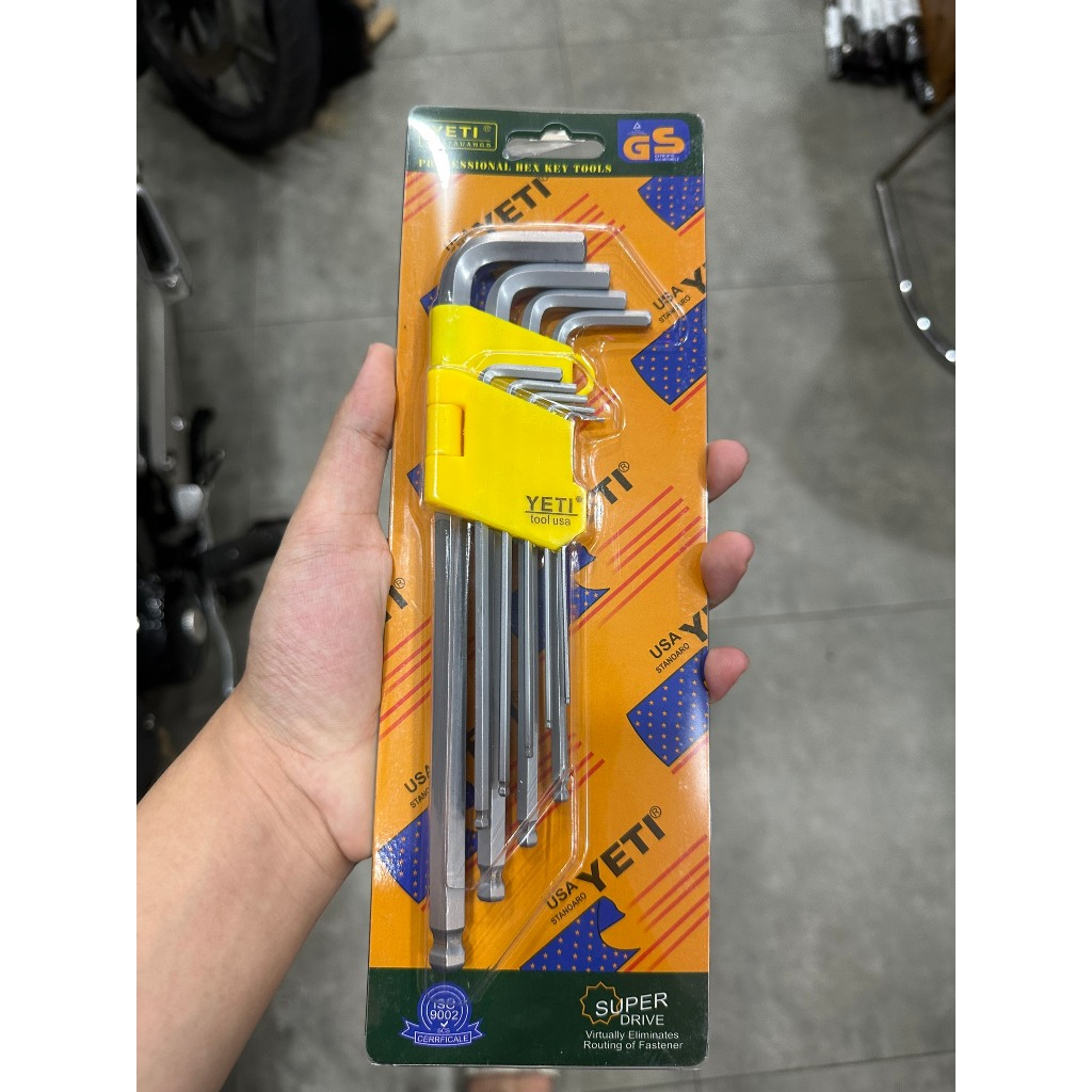 Bộ lục giác bi | bông YETY USA thép Cr-v 9 cây đầu bi 1.5-10mm và hoa thị T10-T50