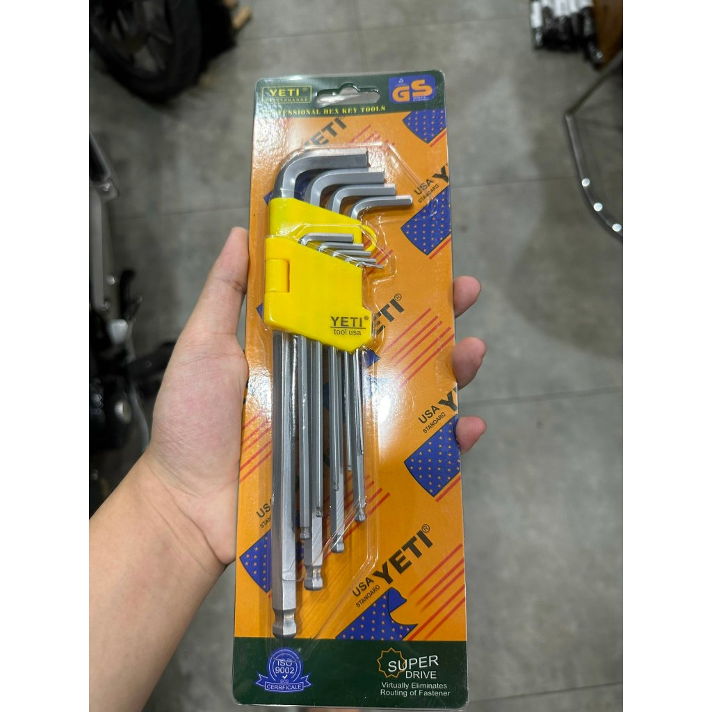 Bộ lục giác bi | bông YETY USA thép Cr-v 9 cây đầu bi 1.5-10mm và hoa thị T10-T50