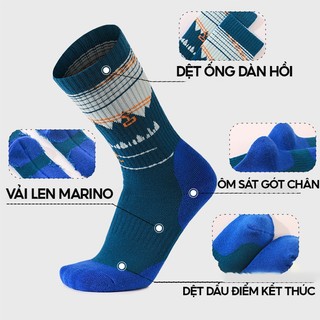 Vớ Trekking tất leo núi nữ chống trượt len lông cừu Merino Wool chống phồng rộp chân kháng khuẩn tự nhiên
