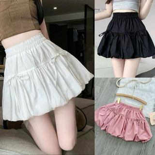 Chân váy bí ngô vải đũi có quần bảo hộ dáng phồng nhẹ màu trắng đen hồng VANISA CV040