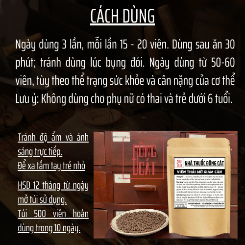 Thảo mộc thiên nhiên - Đông y gia truyền Đông Cát - Hoàn tán giảmcân- Túi 500 hoàn