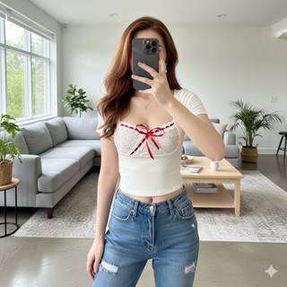 Áo thun tăm nữ ngắn tay cổ vuông phối ren dáng croptop màu trắng đen VANISA CT096