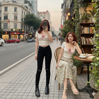Áo thun tăm nữ ngắn tay cổ vuông phối ren dáng croptop màu trắng đen VANISA CT096