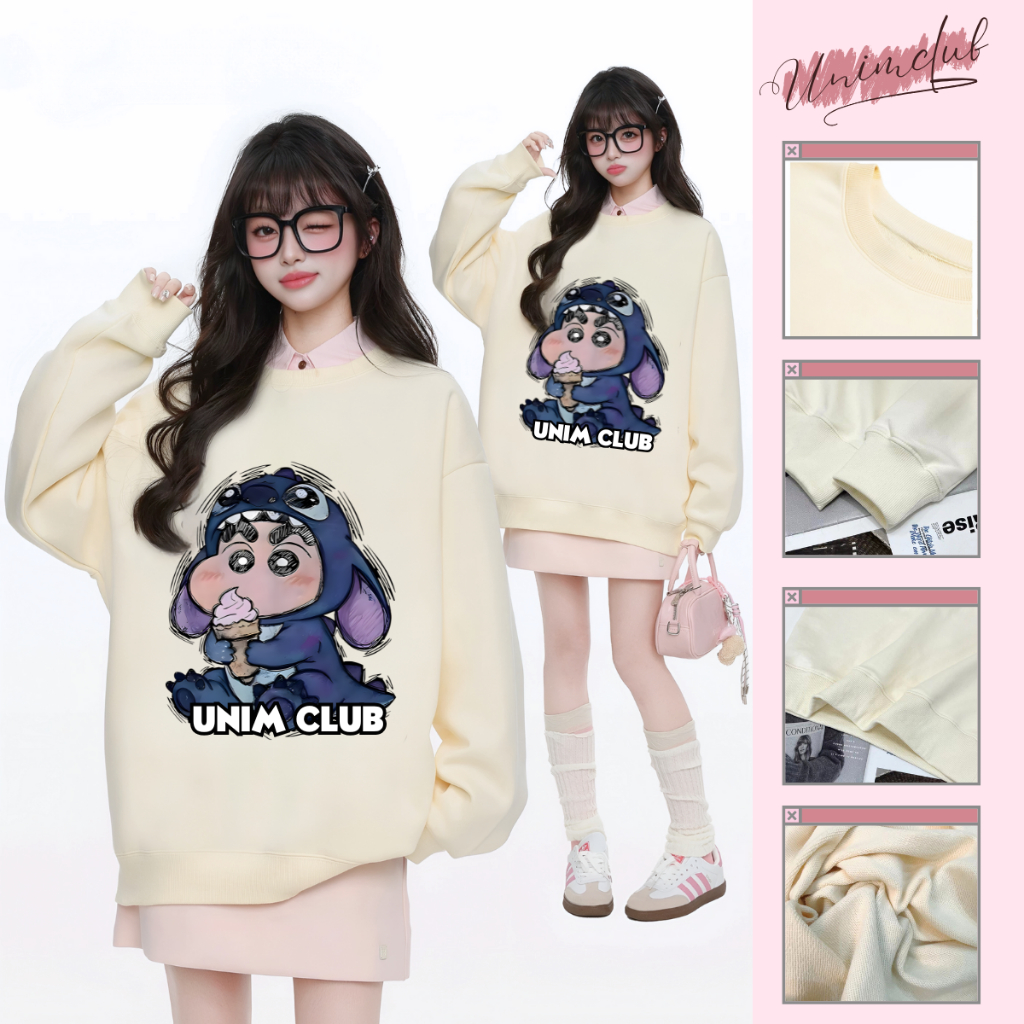 [Nỉ Chân Cua] Áo Sweater Nỉ Chân Cua Unim Club In Hình Shin Bút Chì Ngộ Nghĩnh Không Bong Chóc