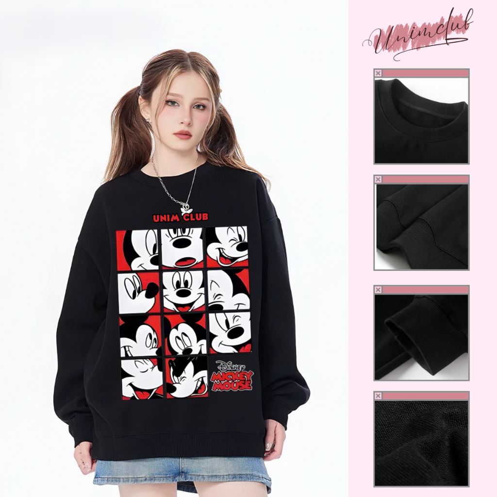 Áo Sweater Dài Tay Mickey Mouse Chất Liệu Nỉ Chân Cua Cao Cấp Không Bai Nhão Hình In Chống Nứt Không Bong
