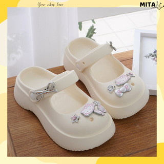 Dép mary jane nữ ,dép sục Mita đế cao 5cm Sticker mèo nơ bạc XIXITIAO quai hậu dễ thương CS-169