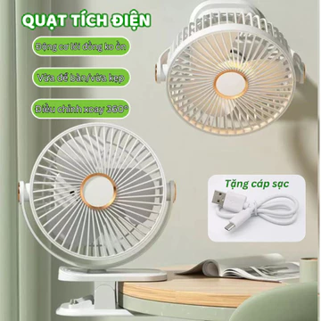 Quạt Kẹp Tích Điện, Quạt Sạc Mini Để Bàn Đa Năng, Kẹp bàn Xoay 720 Độ Chắc Chắn Bảo Hành 12 Tháng.