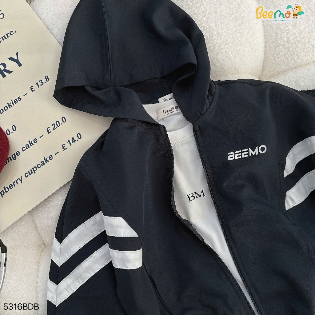 Bộ gió thể thao unisex cho bé, bộ gió thu đông (1 lớp, không lót) phong cách Hàn Quốc Beemo 5316BDB