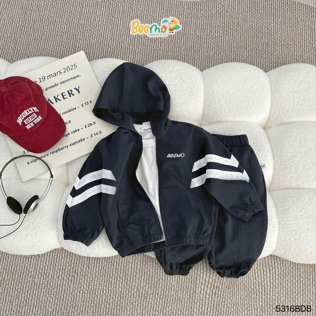 Bộ gió thể thao unisex cho bé, bộ gió thu đông (1 lớp, không lót) phong cách Hàn Quốc Beemo 5316BDB