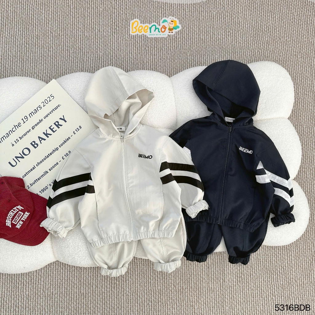 Bộ gió thể thao unisex cho bé, bộ gió thu đông (1 lớp, không lót) phong cách Hàn Quốc Beemo 5316BDB
