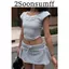2Soonsumff Set 2 món áo crotop tay ngắn cổ tròn viền ren phối chân váy ngắn lưng chun sexy cá tính
