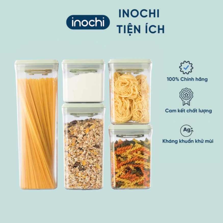 Hộp đựng thực phẩm khô INOCHI kèm muỗng đong tiện lợi và nút bấm thông minh