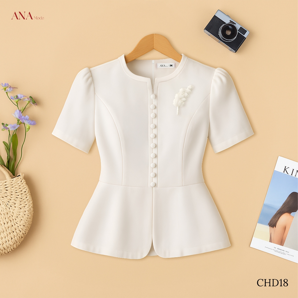 Áo Kiểu Đính Hoa Nữ ANA Mode Chất Liệu Cotton Lạnh Thanh Lịch Đi Tiệc Quà Tặng Mẹ AK25CHD18