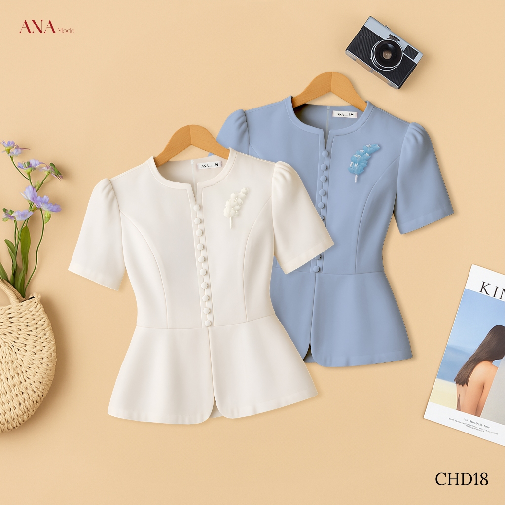 Áo Kiểu Đính Hoa Nữ ANA Mode Chất Liệu Cotton Lạnh Thanh Lịch Đi Tiệc Quà Tặng Mẹ AK25CHD18
