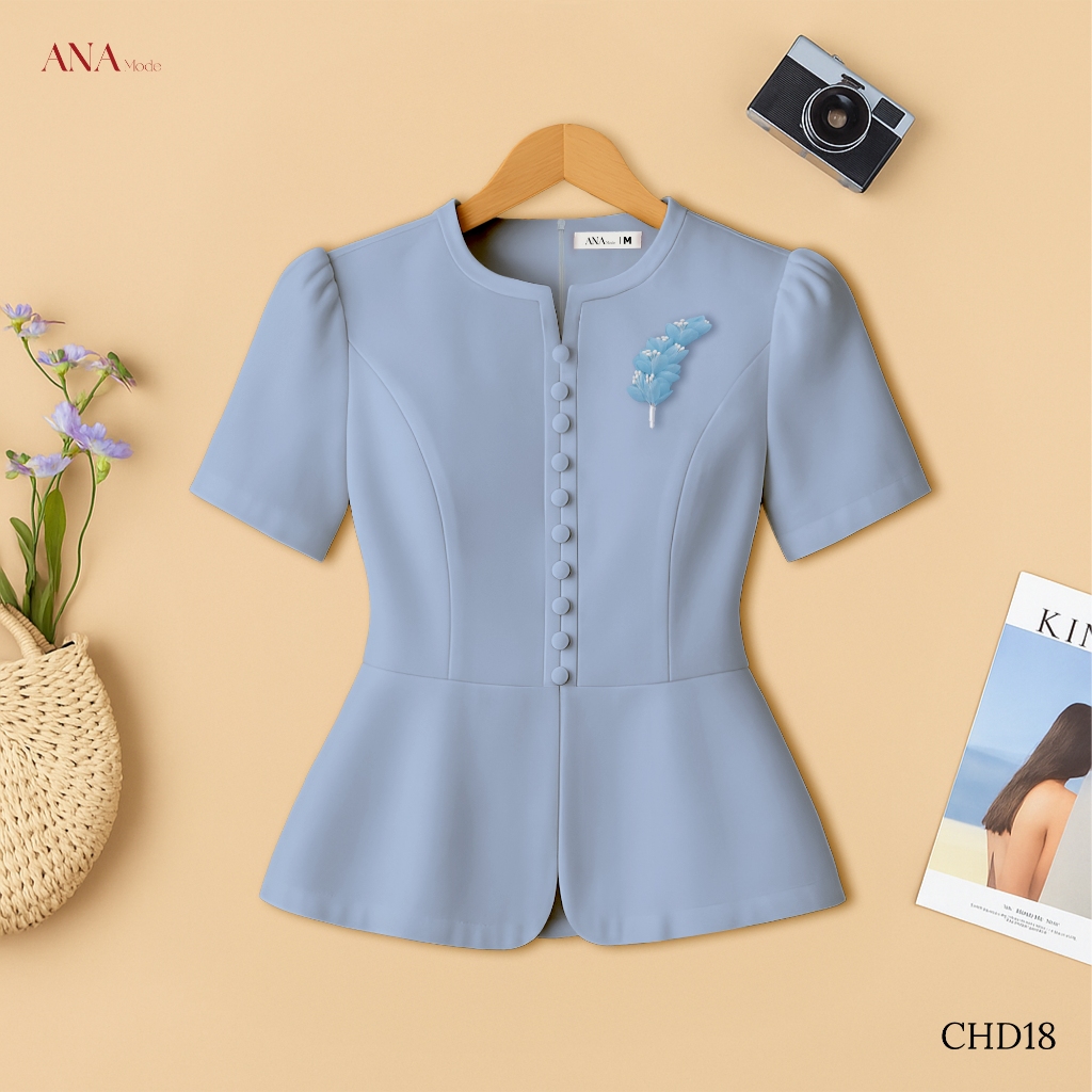 Áo Kiểu Đính Hoa Nữ ANA Mode Chất Liệu Cotton Lạnh Thanh Lịch Đi Tiệc Quà Tặng Mẹ AK25CHD18