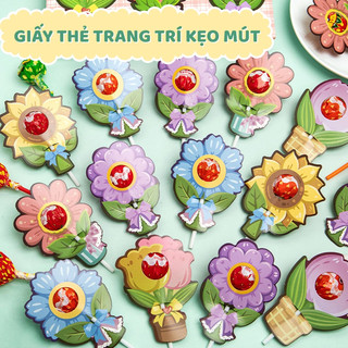 Thẻ giấy cài kẹo mút xinh xắn – Giấy trang trí kẹo mút hình bông hoa tiệc sinh nhật cho bé