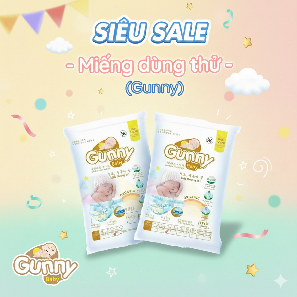 ( 5 gói dùng thử) Tã Bỉm GUNNY Công Nghệ Hàn Quốc Dán/Quần Đủ Size Mỏng Mát, an toàn cho em bé