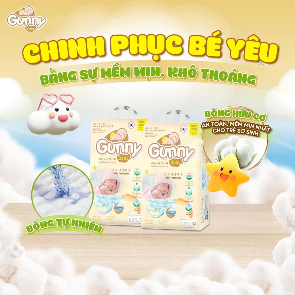 ( 5 gói dùng thử) Tã Bỉm GUNNY Công Nghệ Hàn Quốc Dán/Quần Đủ Size Mỏng Mát, an toàn cho em bé