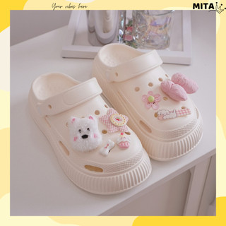 Dép nữ, dép sục Mita đế cao 5cm kèm charm Cún hồng/Cún xanh kiểu sandal quai hậu dễ thương CS-183