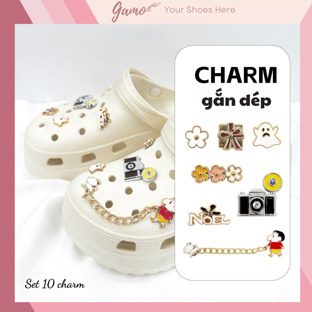 Bộ 10 Sticker, Charm 3D chủ đề Shin camera nhựa cứng gắn Dép Cross, Dép ...