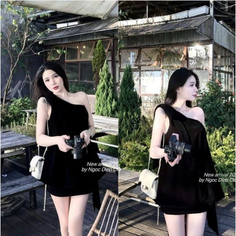 ZIMM STORE -  Bộ nữ áo nhung vai đính nơ from rộng phối chân váy ngắn