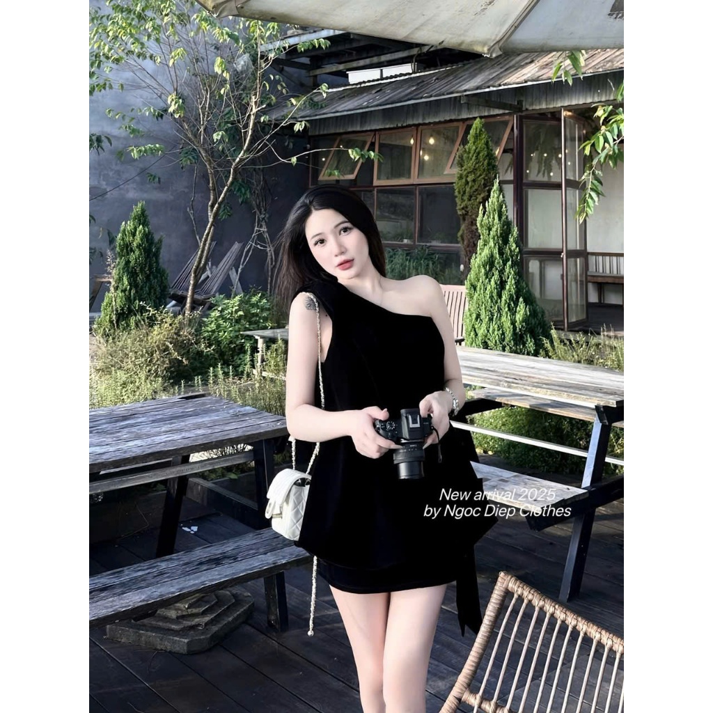 ZIMM STORE -  Bộ nữ áo nhung vai đính nơ from rộng phối chân váy ngắn