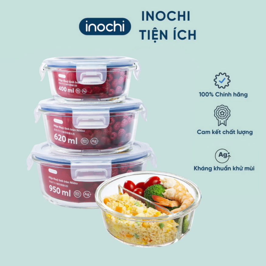 Hộp thuỷ tinh tròn Nikko đựng thực phẩm INOCHI