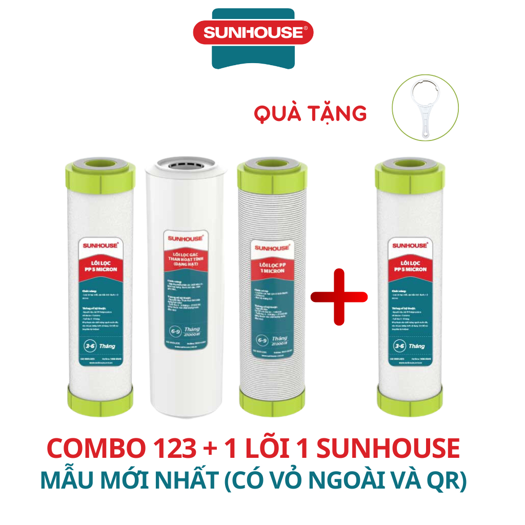 Bộ 5 lõi lọc nước Sunhouse chính hãng ( Bộ lõi thô 1,2,3 và 2 lõi 1) dùng cho máy lọc nước Sunhouse