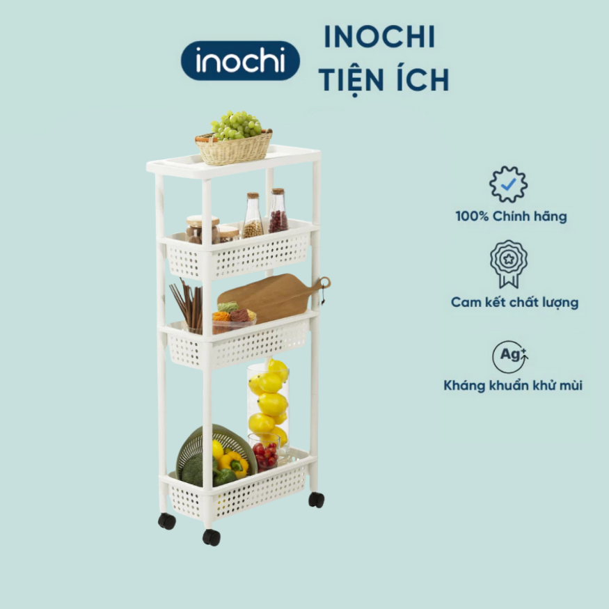 Kệ di động có bánh xe trang trí phòng và đựng đồ dùng tiện lợi 4 tầng - CHÍNH HÃNG INOCHI