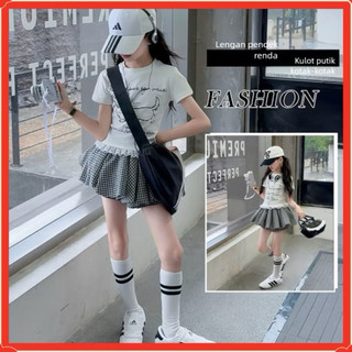 [B&G] sét váy áo thun cotton trắng kèm chân váy caro trắng đen cho bé gái từ 10-45kg