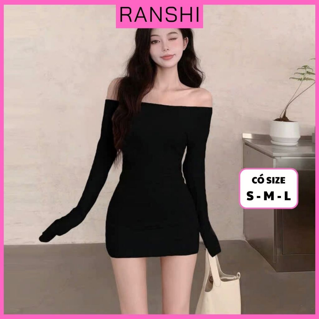 [CÓ SIZE] Đầm Body Nữ Dài Tay Trễ Vai RANSHI Thiết Kế Ôm Dáng Sexy Quyến Rũ Đi Chơi Chất Thun Gân QC cao cấp - RBD151