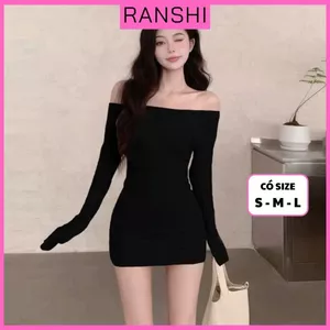 Đầm Body Nữ Dài Tay Trễ Vai RANSHI Thiết Kế Ôm Dáng Sexy Quyến Rũ Đi Chơi Chất Thun Gân QC cao cấp - RBD151