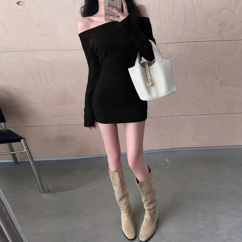 [CÓ SIZE] Đầm Body Nữ Dài Tay Trễ Vai RANSHI Thiết Kế Ôm Dáng Sexy Quyến Rũ Đi Chơi Chất Thun Gân QC cao cấp - RBD151