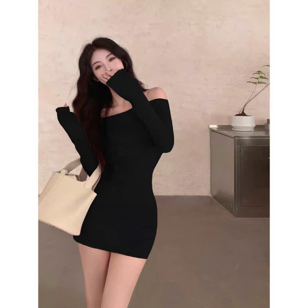 [CÓ SIZE] Đầm Body Nữ Dài Tay Trễ Vai RANSHI Thiết Kế Ôm Dáng Sexy Quyến Rũ Đi Chơi Chất Thun Gân QC cao cấp - RBD151