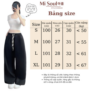 Quần Dài Suông MiSoul Chất Gió Lụa Nhăn Thoáng Mát Phối Cạp Chun Dây Rút BigSize, Quần Ống Rộng 433