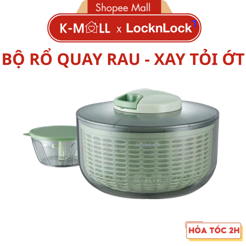 Bộ Rổ Quay Rau Và Dụng Cụ Xay Tỏi Ớt LocknLock CKS319GRN, Màu Xanh Lá - K-MALL