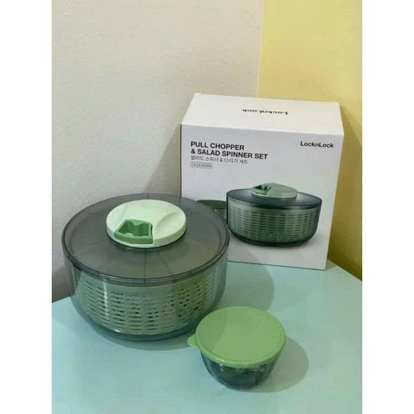 Bộ Rổ Quay Rau Và Dụng Cụ Xay Tỏi Ớt LocknLock CKS319GRN, Màu Xanh Lá - K-MALL