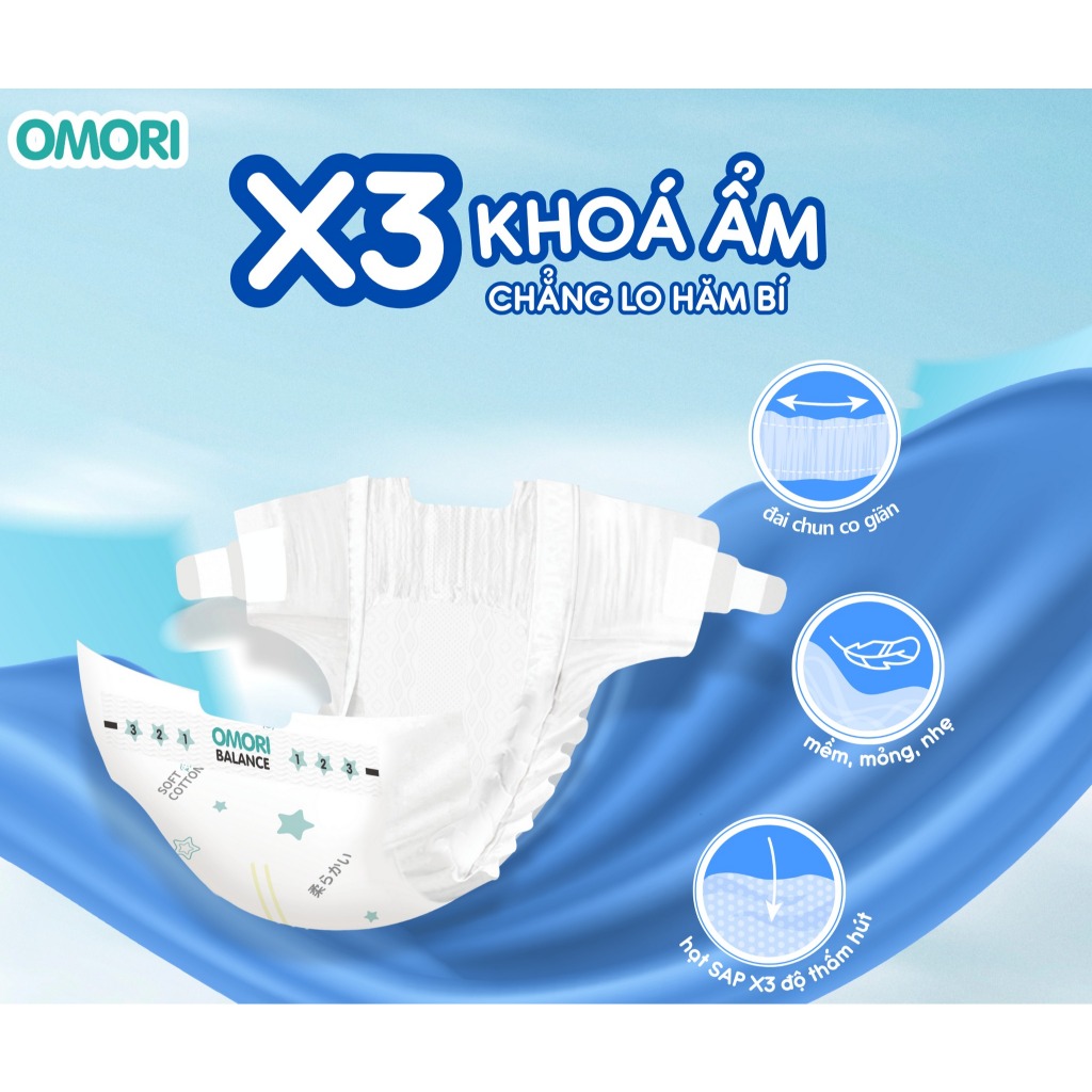 Combo 3 Bịch Tã/Bỉm Quần Omori Balance M50/L46/XL42/XXL40/XXXL38 Cho Bé Từ 6 - 20kg