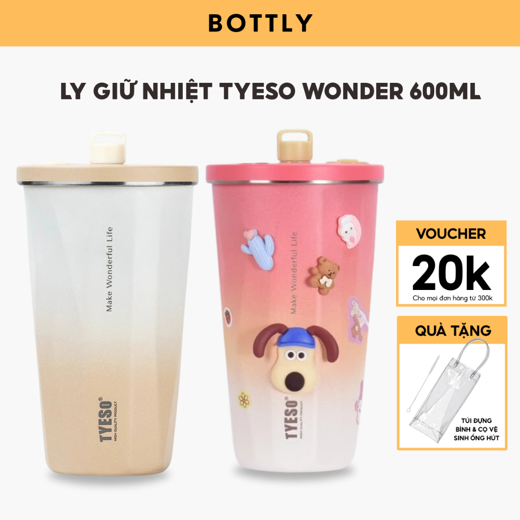 Ly giữ nhiệt Tyeso Wonder Gradient 600ML, inox 304 cao cấp kèm theo ống hút inox, cọ rửa | TS-8848B