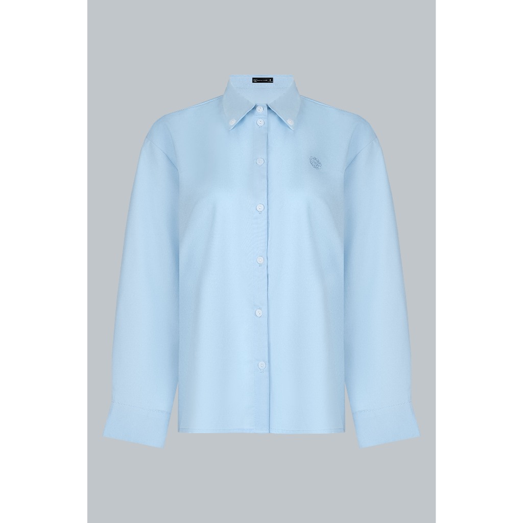 Áo Sơ Mi Croptop Cổ Đức 2S34.2509, Sơ Mi Dáng Suông Tay Dài Vải Thô Dày Nữ Công Sở Thanh Lịch Thiết Kế Bởi JM Dress