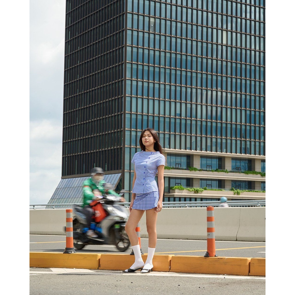 TheBlueTshirt - Chân váy ngắn sọc caro phom chữ A cotton cho nữ - Soul City Skirt