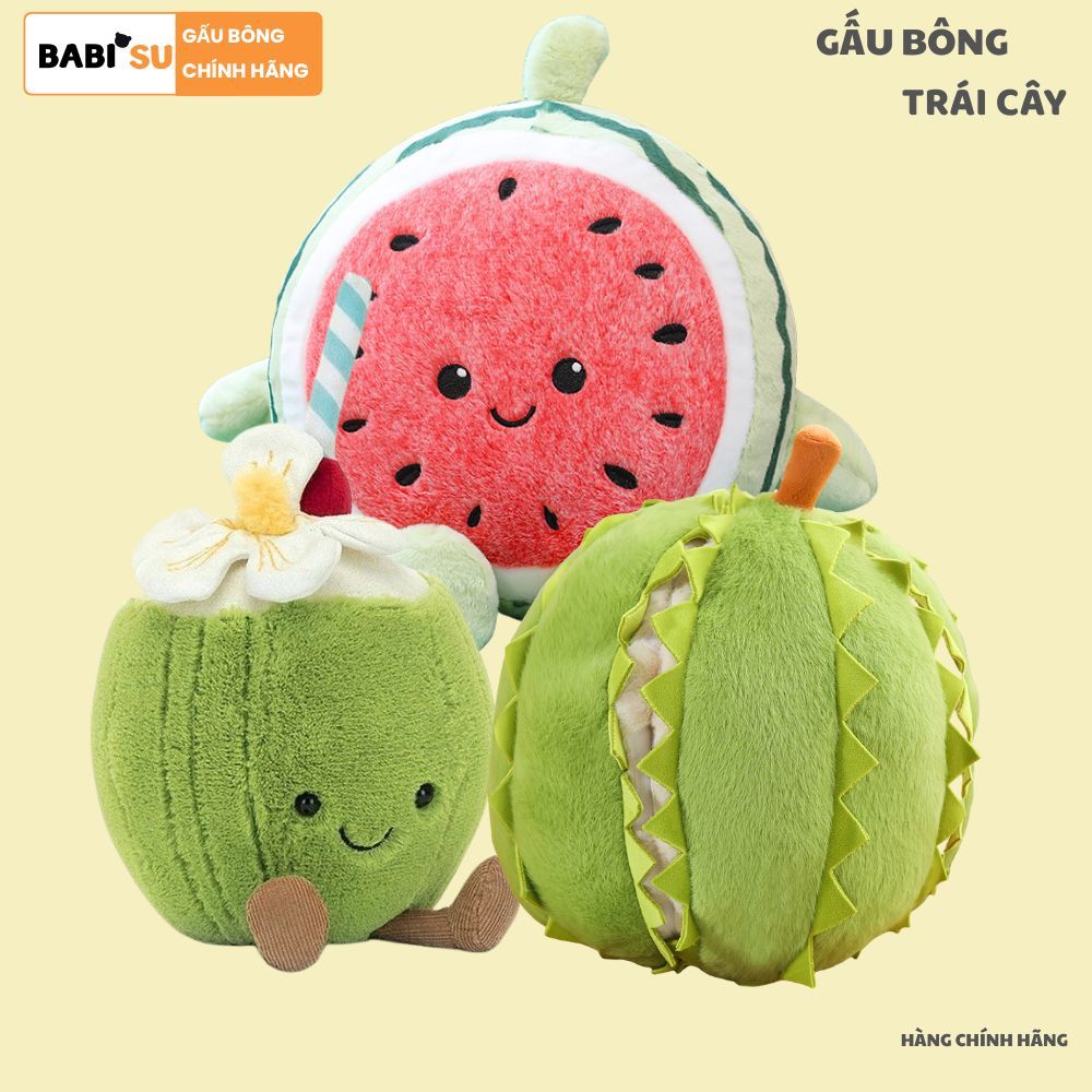 Gấu bông trái cây mặt vui vẻ, Thú nhồi bông hình hoa quả dưa hấu,dứa,dâu tây,cam lông tơ non mềm mại