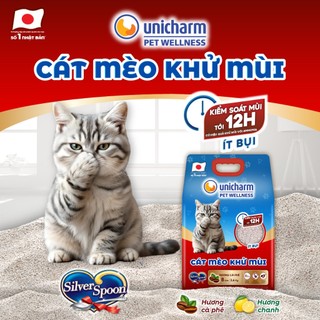 Cát vệ sinh mèo Silver Spoon Unicharm 8L chính hãng Nhật Bản | Kiểm soát mùi 12h | Ít bụi an toàn PETKOOL