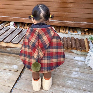 Áo Khoác Bé Gái, Áo Choàng Thu Đông Bé Gái  Thiết Kế Kẻ Caro Đáng Yêu Chất Liệu Nỉ Ấm Áp