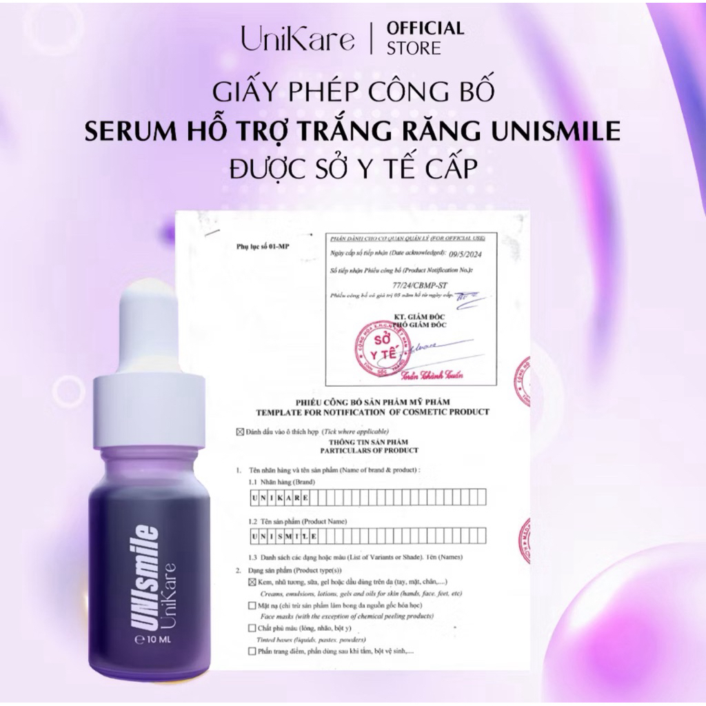 Serum Trắng Răng Unismile, Hỗ Trợ Cải Thiện Vết Ố Vàng Răng, Làm Sạch Mảng Bám Trên Răng Unikare 10ml